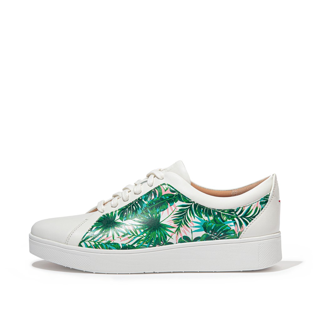 Fitflop Womens Sneakers White/Green - Rally Jungle Print Leather - 13CASVBMX